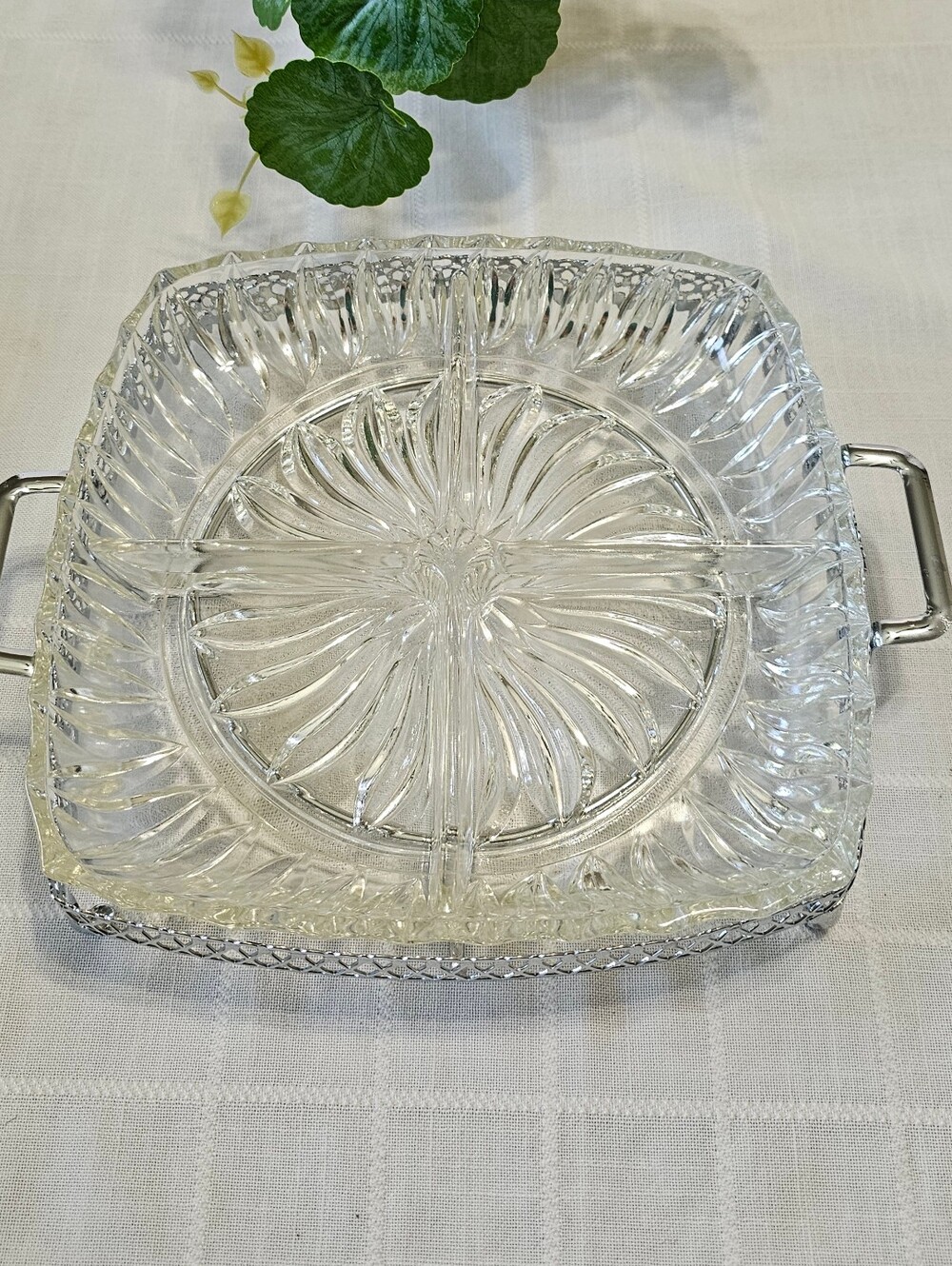 Vintage Queen Anne Divided Serving Dish with Handled Stand